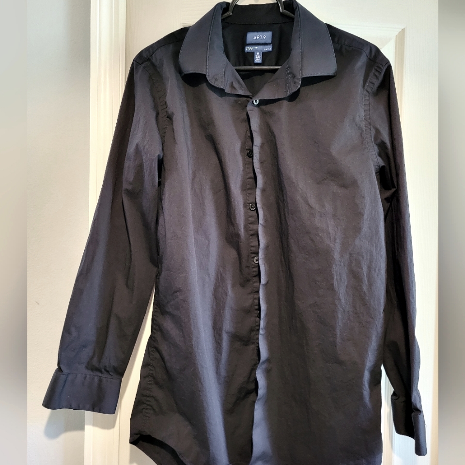 Apt 9 Premier Flex Slim Fit Black Button Down Sz M 15/ 15.5 32/33